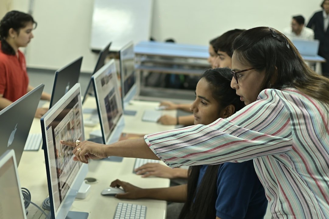 classroom teacher computer checking
