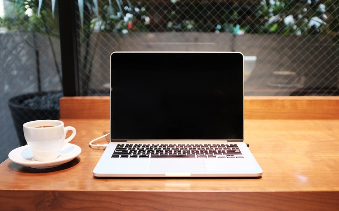 writing desk laptop coffee cup